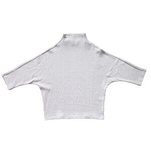 Clara Sun Woo Sweater Womens Medium Beige Ribbed Knit Funnel Neck Pullover Cozy